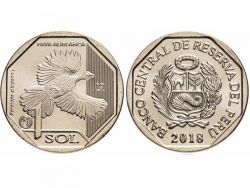 Монета 1 соль 2018 год Белокрылый гуан, UNC фото